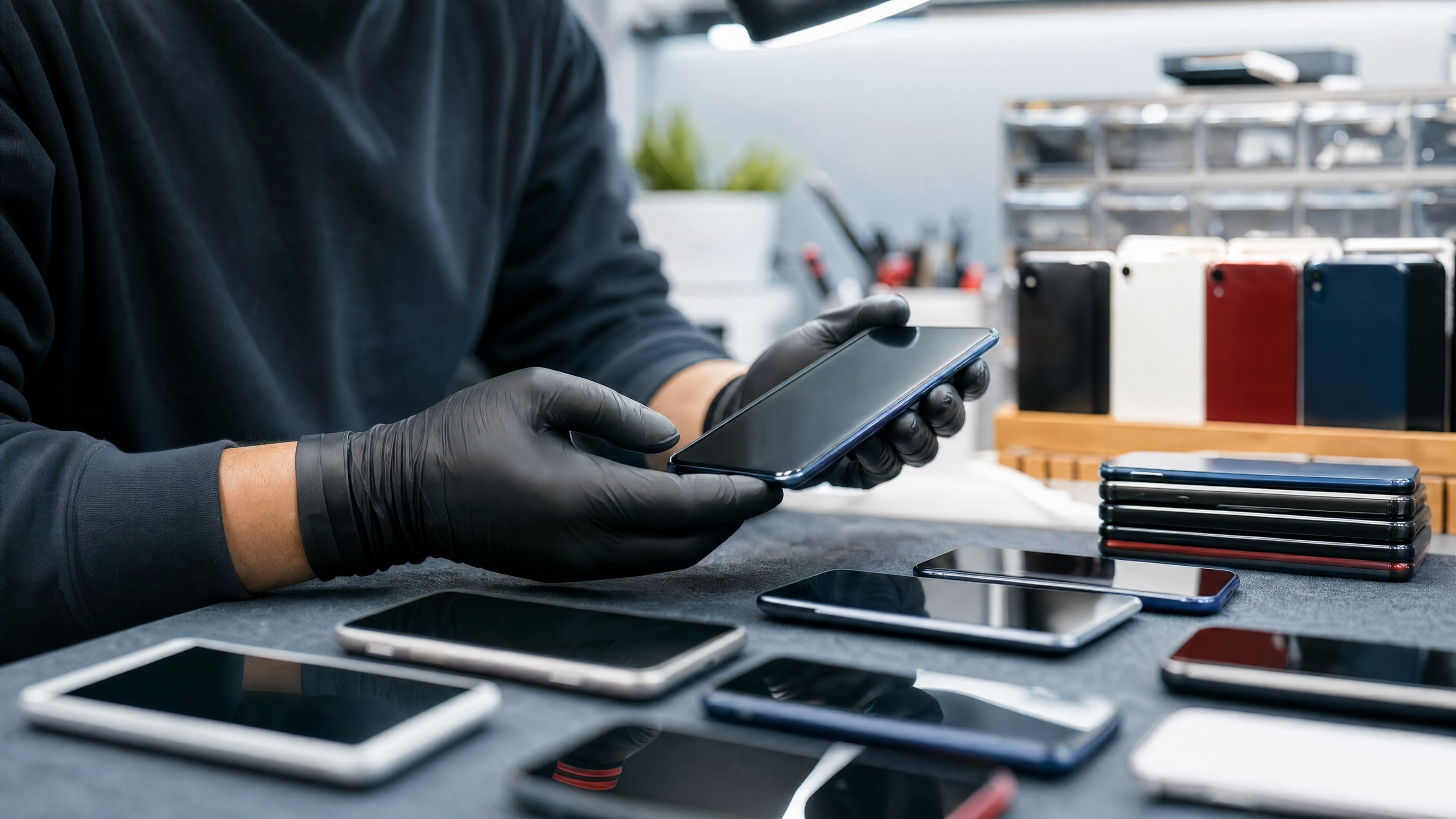 Vérification d'un téléphone reconditionné en atelier